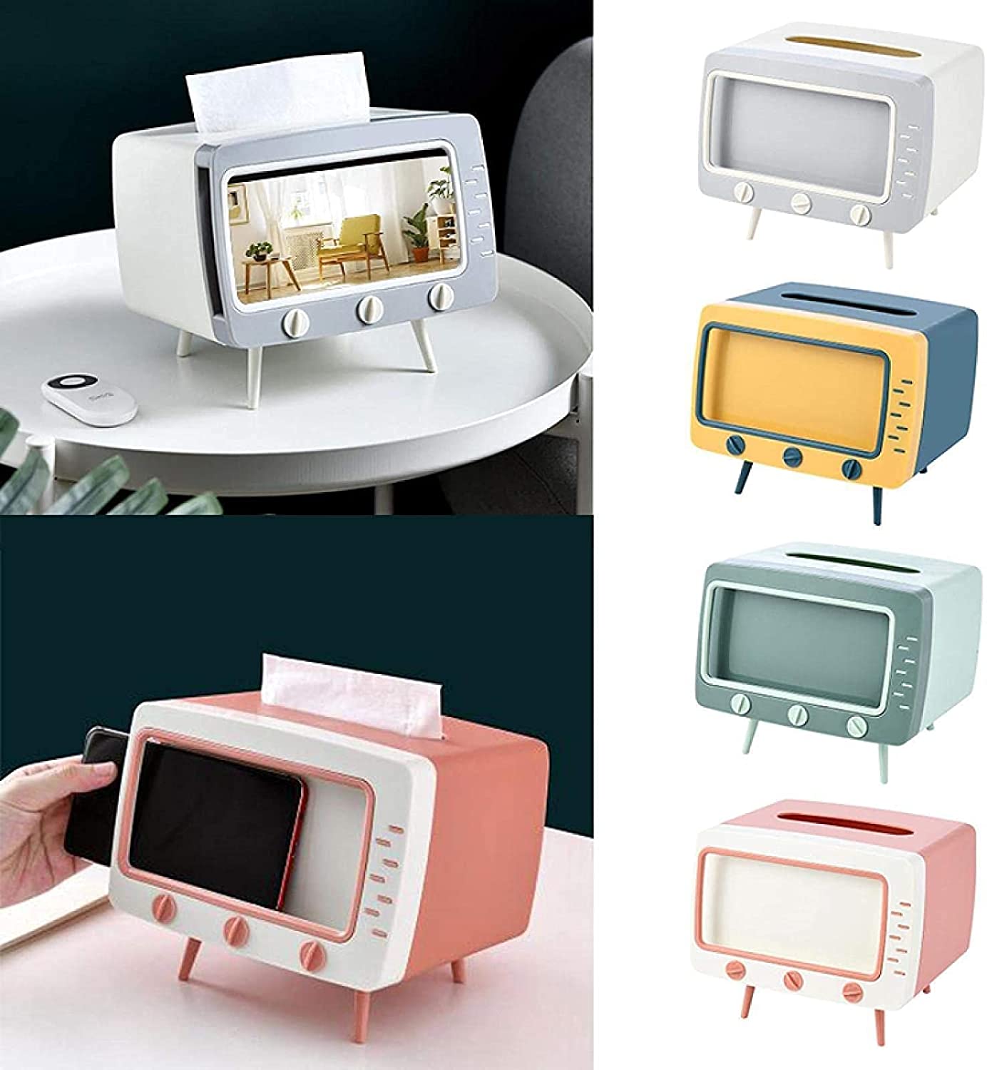 2-in-1 TV Shape Tissue Box with Mobile Holder | Creative Desktop Tissue Organizer | Plastic Tissue Box Cover for Living Room, Bedroom & Bathroom