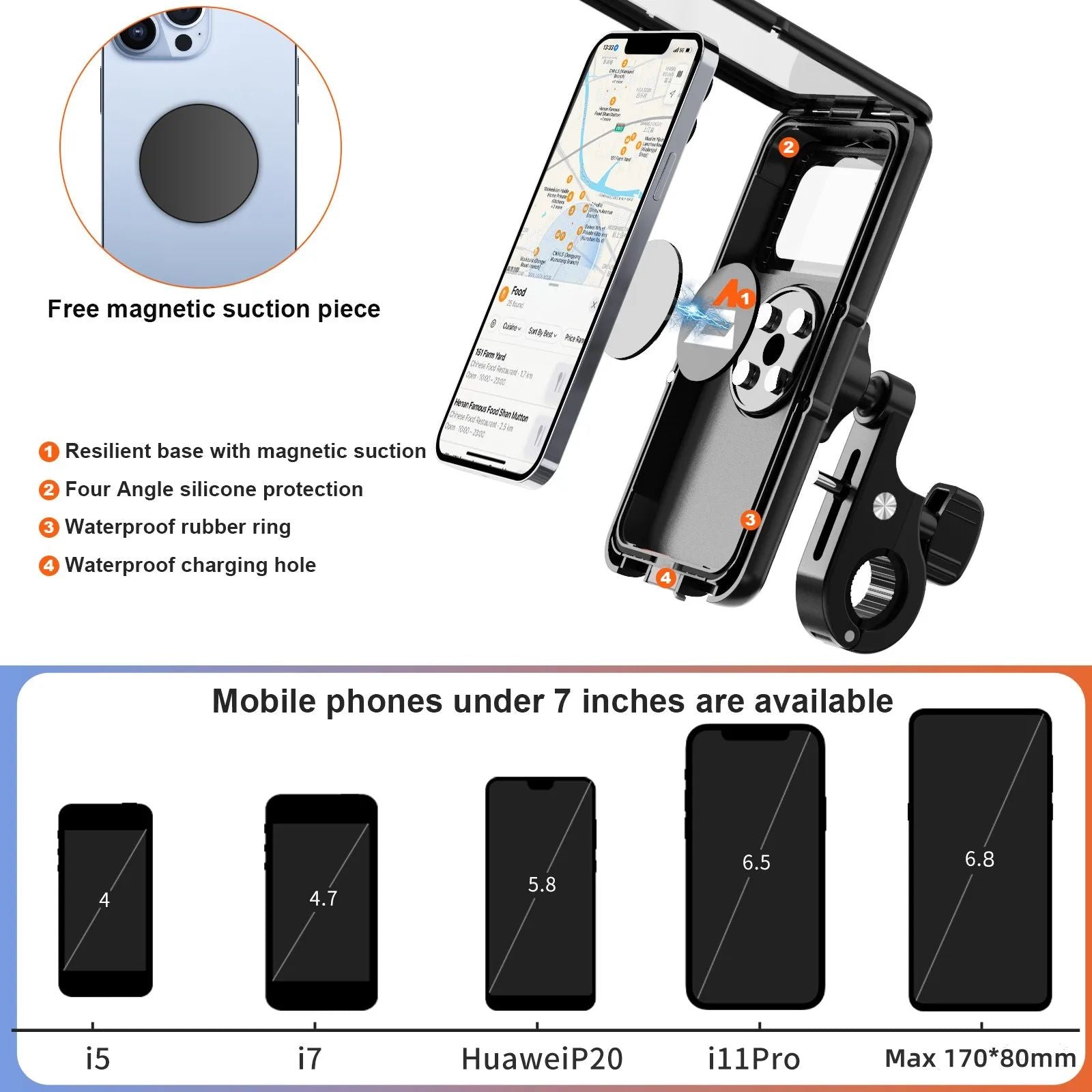 360° Motorcycle & Bike Phone Holder | Adjustable Handlebar Mount with Touch Screen Waterproof Case | Shockproof Mobile Bracket for Cycling, Scooter & Riding