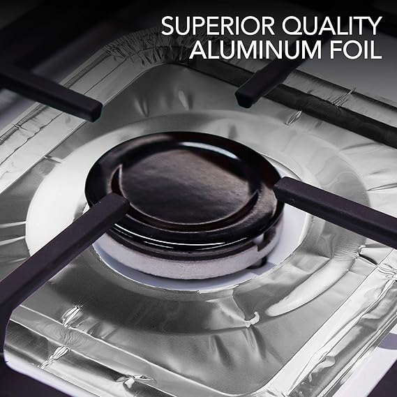 10 Pcs Aluminum Foil Stove Burner Covers – Gas Stove Protectors & Heat-Resistant Foil Burner Liners for Clean Stove Tops | Disposable Drip Pans for Kitchen Cleaning