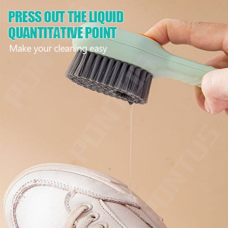 Multifunctional Cleaning Brush with Soap Dispenser | Long Handle Shoe & Dishwashing Brush with Liquid Tank | Refillable Scrub Brush for Bathroom, Kitchen & Household Use