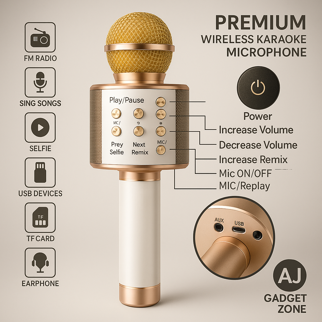 WS-858 Wireless Bluetooth Karaoke Microphone | 3-in-1 Portable Mic, Speaker & Recorder | Rechargeable Handheld Singing Mic for Kids & Adults, Home Parties & Outdoor Fun