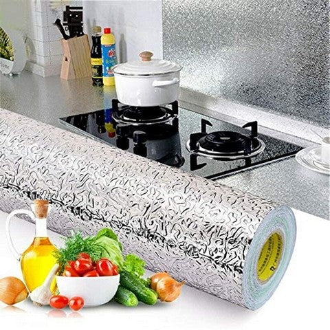 60 x 200 CM Self-Adhesive Aluminium Foil Sheet | Waterproof Heat-Resistant Kitchen Sticker | Oil-Proof Peel & Stick Silver Foil for Cabinets, Counters & Stove Backsplash