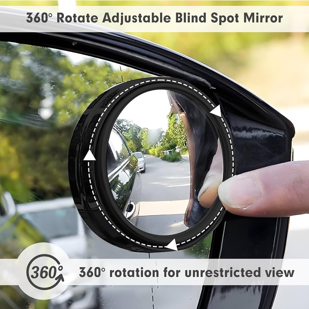 2 Pcs Car Blind Spot Mirror | 360° Adjustable Round Convex Rear View Mirror | Wide-Angle Stick-On Side Mirror Lens | Universal Anti-Collision Safety Mirror Accessory for Cars & SUVs