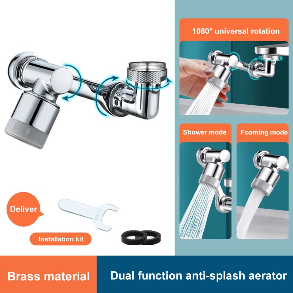 Universal 1080° Rotating Faucet Splash Filter | Adjustable Dual-Mode Water Saving Tap Extender | 360° Rotatable Faucet Aerator for Kitchen & Bathroom Sink | Splash-Proof Nozzle Attachment