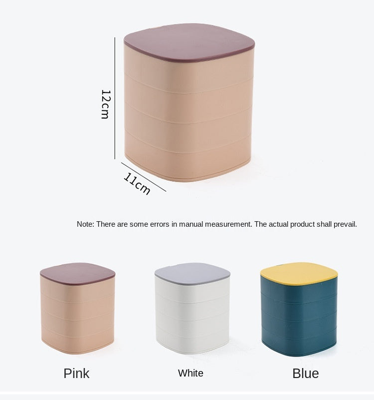 4-Layer 360° Rotating Jewelry Organizer Box with Mirror | Multi-Layer Portable Jewelry Storage Case for Rings, Earrings, Bracelets & Necklaces – Travel Vanity Box