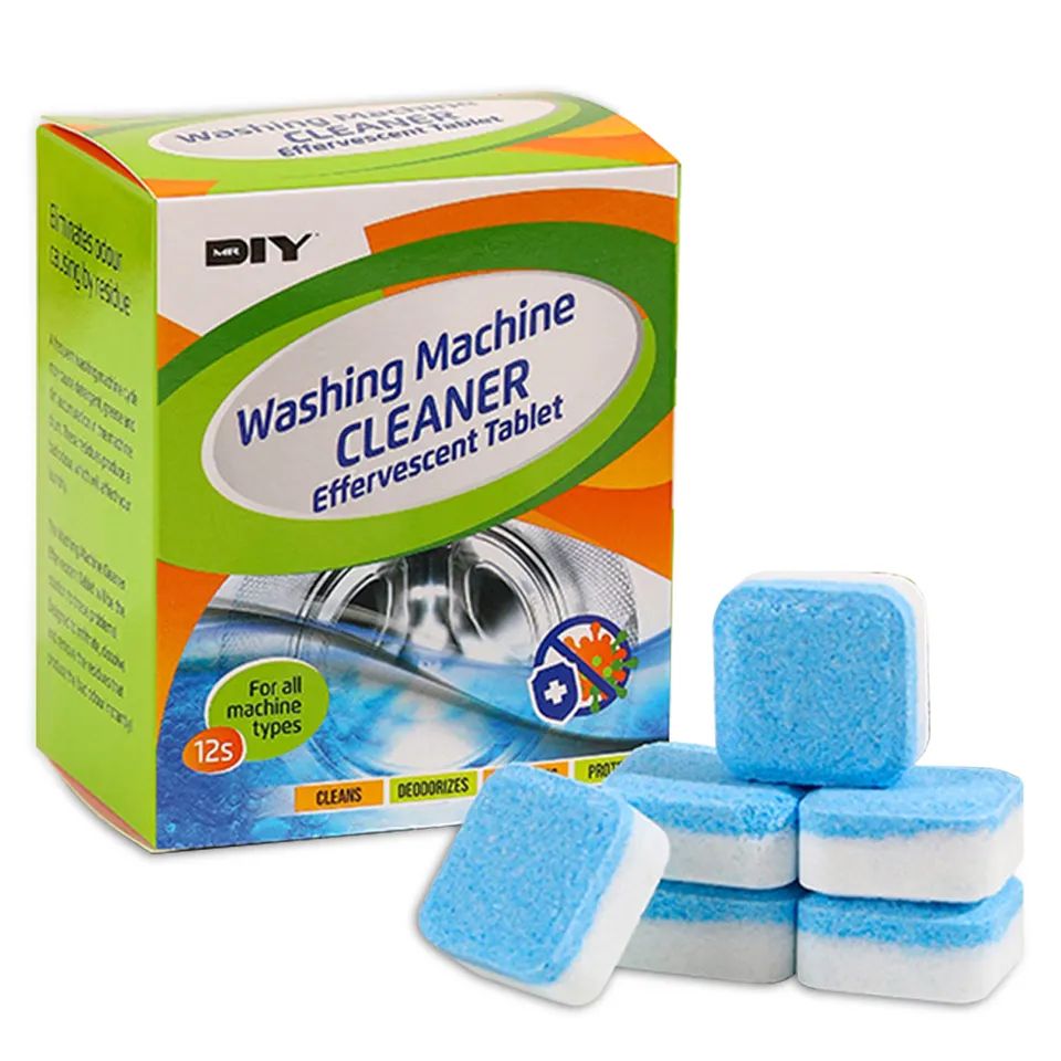 12 Pcs Washing Machine Cleaner Tablets | Deep Cleaning Laundry Tub & Drum Tablets | For Front Load & Top Load Washers | Effervescent Detergent Residue Remover & Bacteria Eliminator