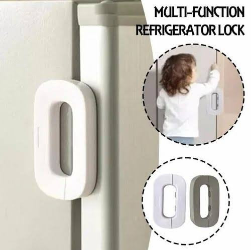 Fridge Lock with Key 2 Pcs Stainless Steel Double Door Fridge Locker Clip | Refrigerator Door Lock with Key | Child Safety Fridge Lock for Kids | Strong Adhesive & Durable