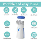 Portable Mesh Nebulizer Machine with Mask for Kids and Adults | Handheld Ultrasonic Inhaler Nebulizer | Compact Silent Home & Travel Nebulizer Device | USB Rechargeable Mini Nebulizer for Easy Breathing