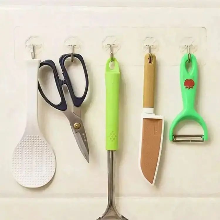 10 Pcs Adhesive Wall Hooks | Heavy Duty Transparent Sticky Hooks for Wall, Ceiling, Door, Bathroom & Kitchen | Waterproof & Oilproof No-Drill Reusable Self-Adhesive Wall Hangers