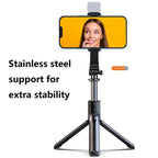 4 in 1 Wireless Selfie Stick Tripod with Remote | bluetooth selfie stick and tripod | Extendable, Foldable Phone Holder Stand for Android & iPhone | Portable Selfie Stick with Light Option for Travel, Vlogs & Photography