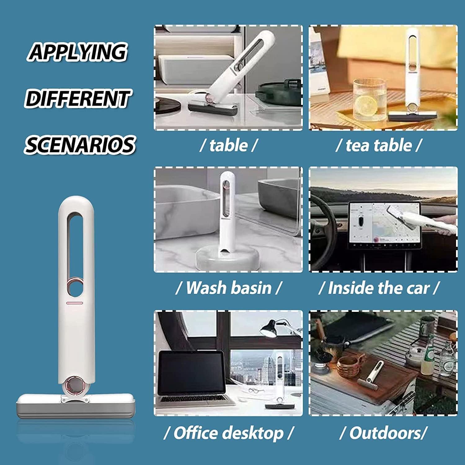 Mini Portable Cleaning Mop | Hand-Free Squeeze Sponge Mop with Absorbent Head | Compact Wet & Dry Mop for Kitchen, Bathroom, Table, Car & Glass | Multi-Purpose Household Cleaning Tool