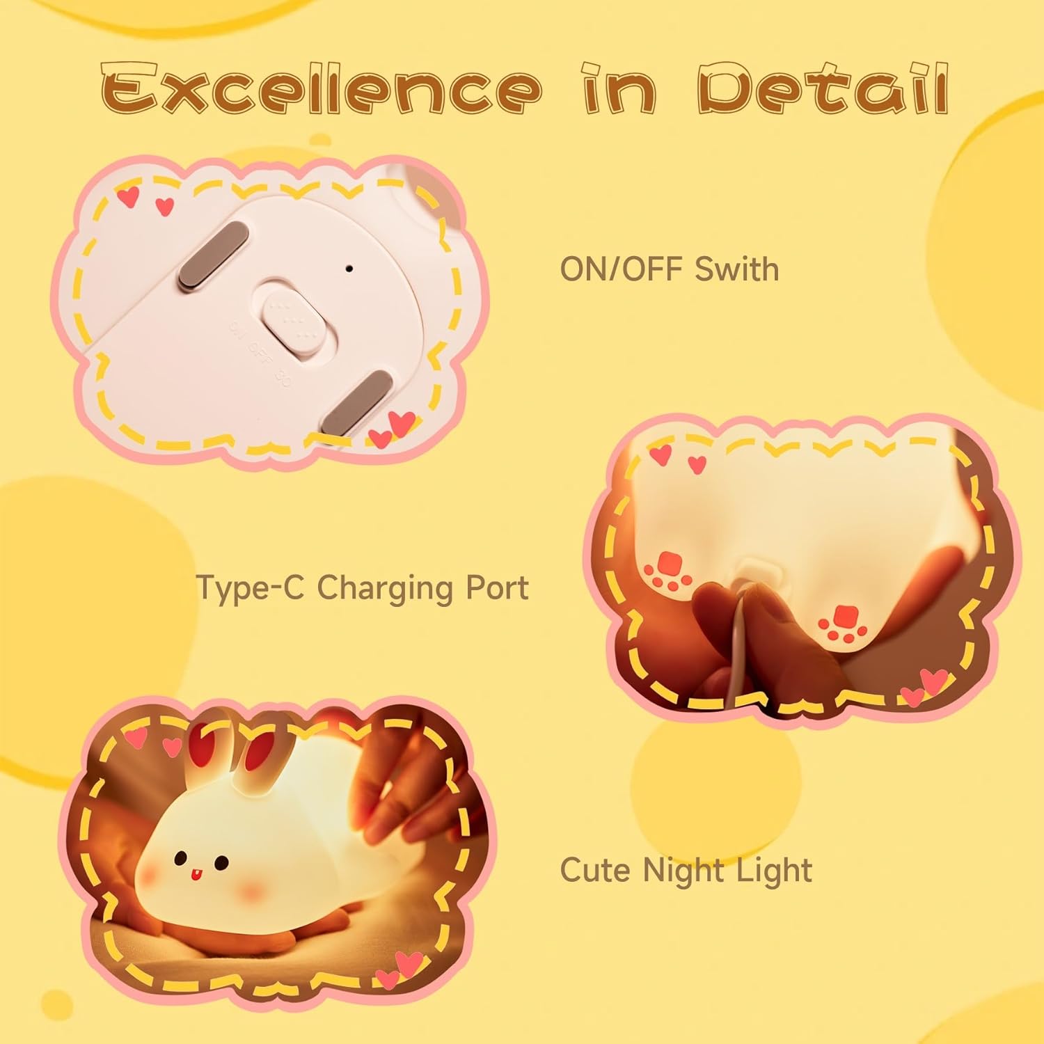 Silicone Bunny Night Light for Kids | Cute Rabbit Touch Sensor Night Lamp | Soft Glow Rechargeable LED Nursery Light