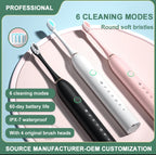 6 Modes Sonic Electric Toothbrush for Adults & Kids | Rechargeable Electric Toothbrush with Smart Timer | IPX7 Waterproof Whitening Toothbrush with Brush Holder & 4 Brush Heads