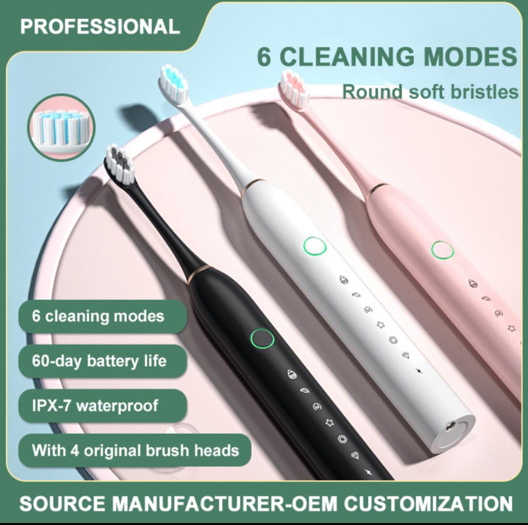 6 Modes Sonic Electric Toothbrush for Adults & Kids | Rechargeable Electric Toothbrush with Smart Timer | IPX7 Waterproof Whitening Toothbrush with Brush Holder & 4 Brush Heads