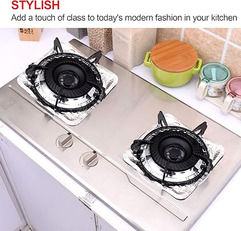 10 Pcs Aluminum Foil Stove Burner Covers – Gas Stove Protectors & Heat-Resistant Foil Burner Liners for Clean Stove Tops | Disposable Drip Pans for Kitchen Cleaning