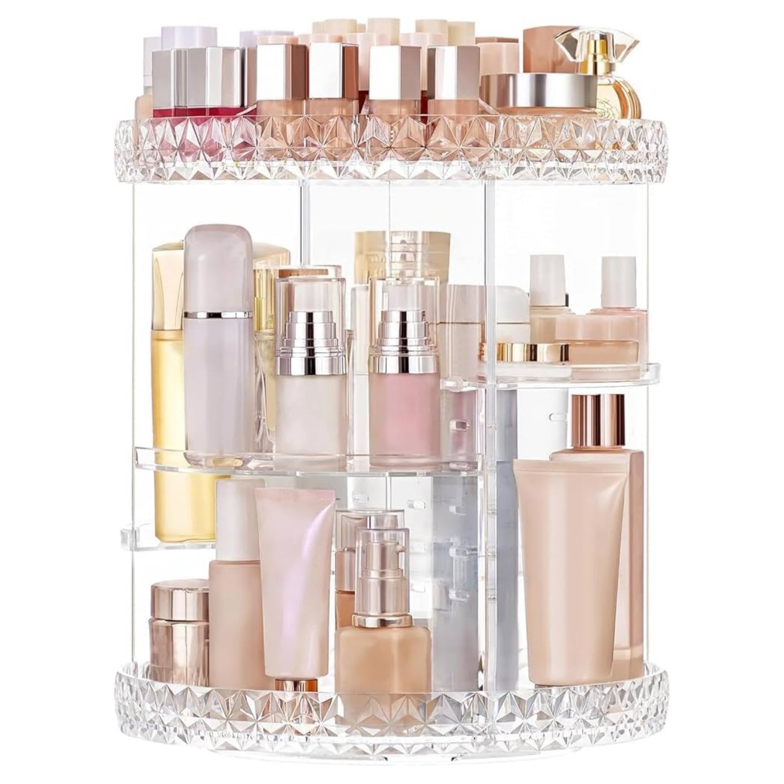 360° Rotating Makeup Organizer | Clear Acrylic Rotating Cosmetic Organizer | Multi-Tier Vanity Makeup Storage & Display Stand