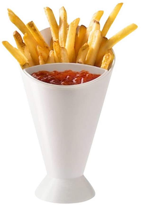 French Fries & Snack Holder with Dipping Cup | Reusable Fries Cone Cup with Sauce Container | Portable Snack Serving Cup for Parties, Kitchen & Table Use