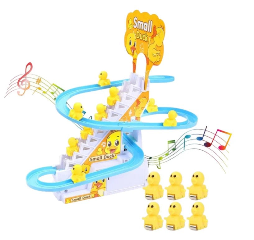 Electric Duck Climbing Track Toy | Stair Climbing Musical Duck Set with Flashing Lights & Slide | Fun Roller Coaster Race Track Toy for Toddlers & Kids