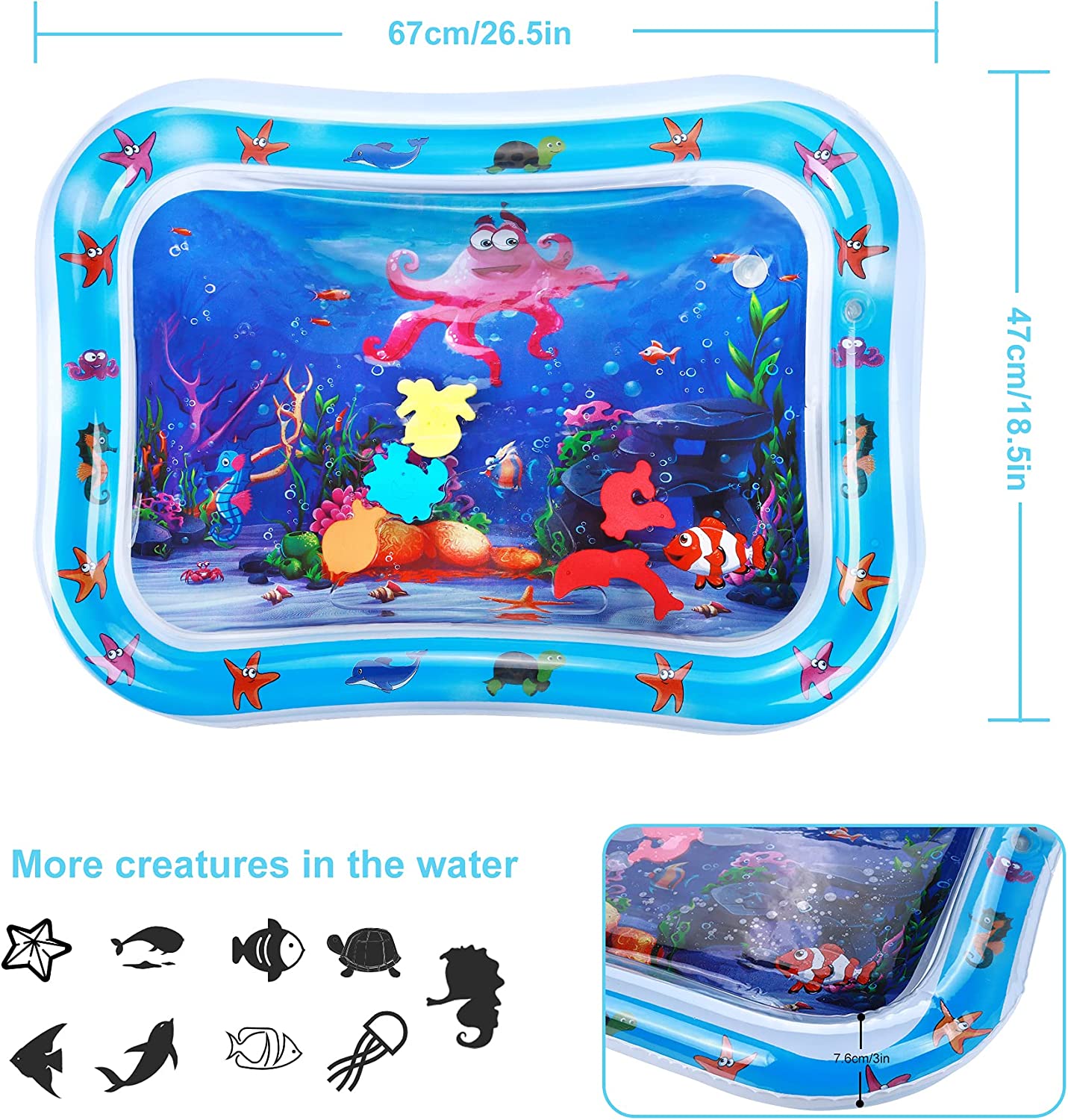 Inflatable Tummy Time Water Mat | Baby Sensory Water Play Mat | Infant Activity Floor Play Mat for Infants & Toddlers
