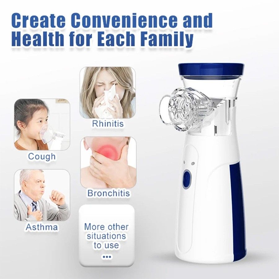 Portable Mesh Nebulizer Machine with Mask for Kids and Adults | Handheld Ultrasonic Inhaler Nebulizer | Compact Silent Home & Travel Nebulizer Device | USB Rechargeable Mini Nebulizer for Easy Breathing