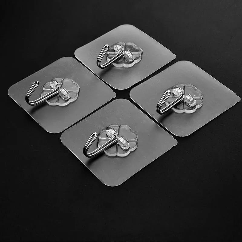 10 Pcs Adhesive Wall Hooks | Heavy Duty Transparent Sticky Hooks for Wall, Ceiling, Door, Bathroom & Kitchen | Waterproof & Oilproof No-Drill Reusable Self-Adhesive Wall Hangers