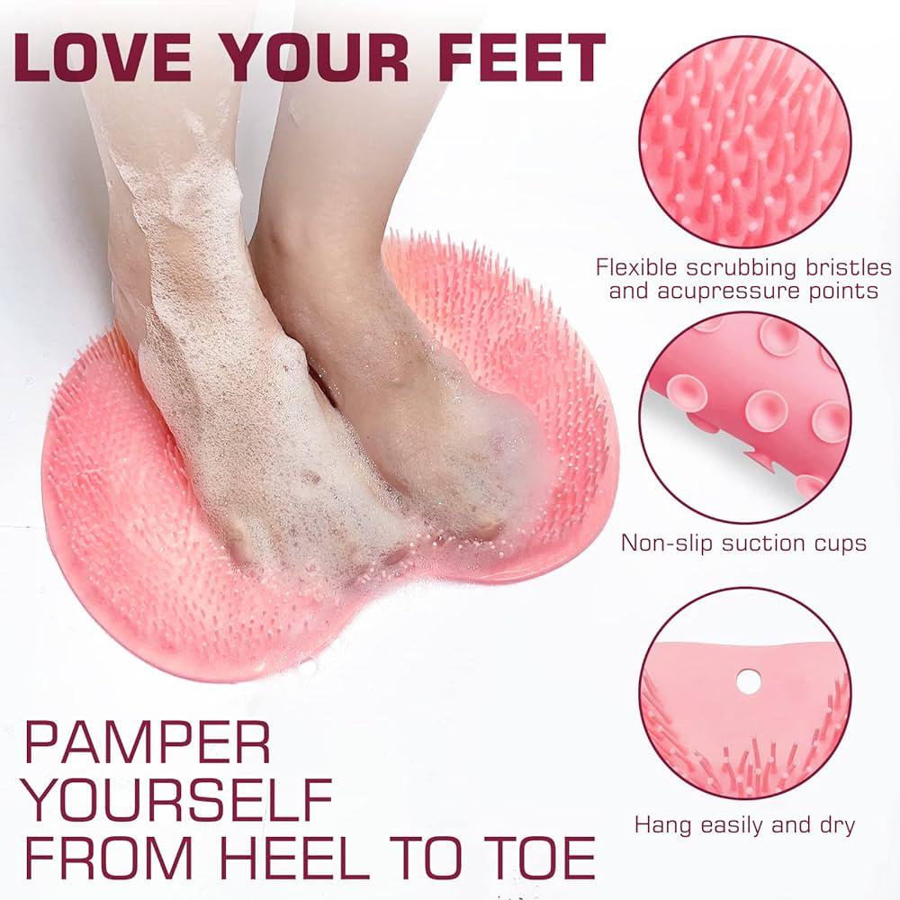 Silicone Shower Foot Scrubber Mat | Wall-Mounted Foot Cleaner with Suction Cups | Non-Slip Exfoliating Massage Mat for Feet & Back Cleaning in Bathroom