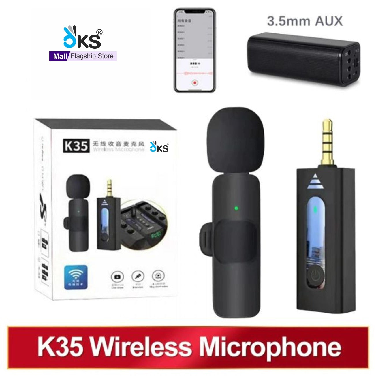 K35 Wireless Microphone with Receiver | Plug & Play Wireless Mic for Android, DSLR, Laptop & Mobile | Universal 3.5mm Wireless Mic for Vlogging, Interview & Podcast