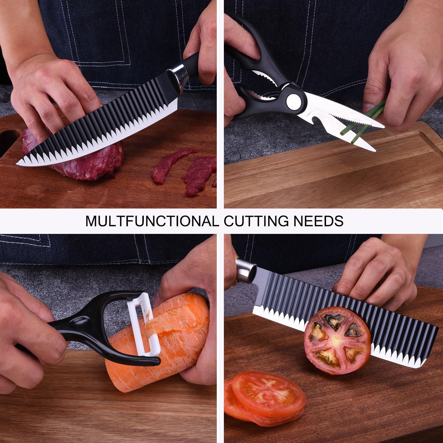6-Piece Kitchen Knife Set with Peeler & Scissors | Professional Stainless Steel Chef Knives with Non-Stick Coating | Multi-Purpose Cooking Knife Set for Slicing, Chopping & Food Prep