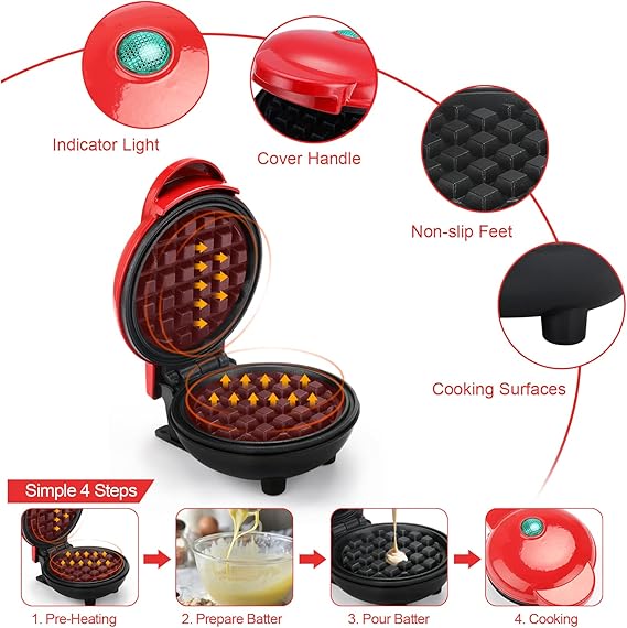 Non-Stick Electric Mini Waffle Maker | Compact 350W Breakfast Appliance for Home | Quick Cooking Machine for Waffles, Eggs & Snacks | Easy-Clean Waffle Iron with Nonstick Plates