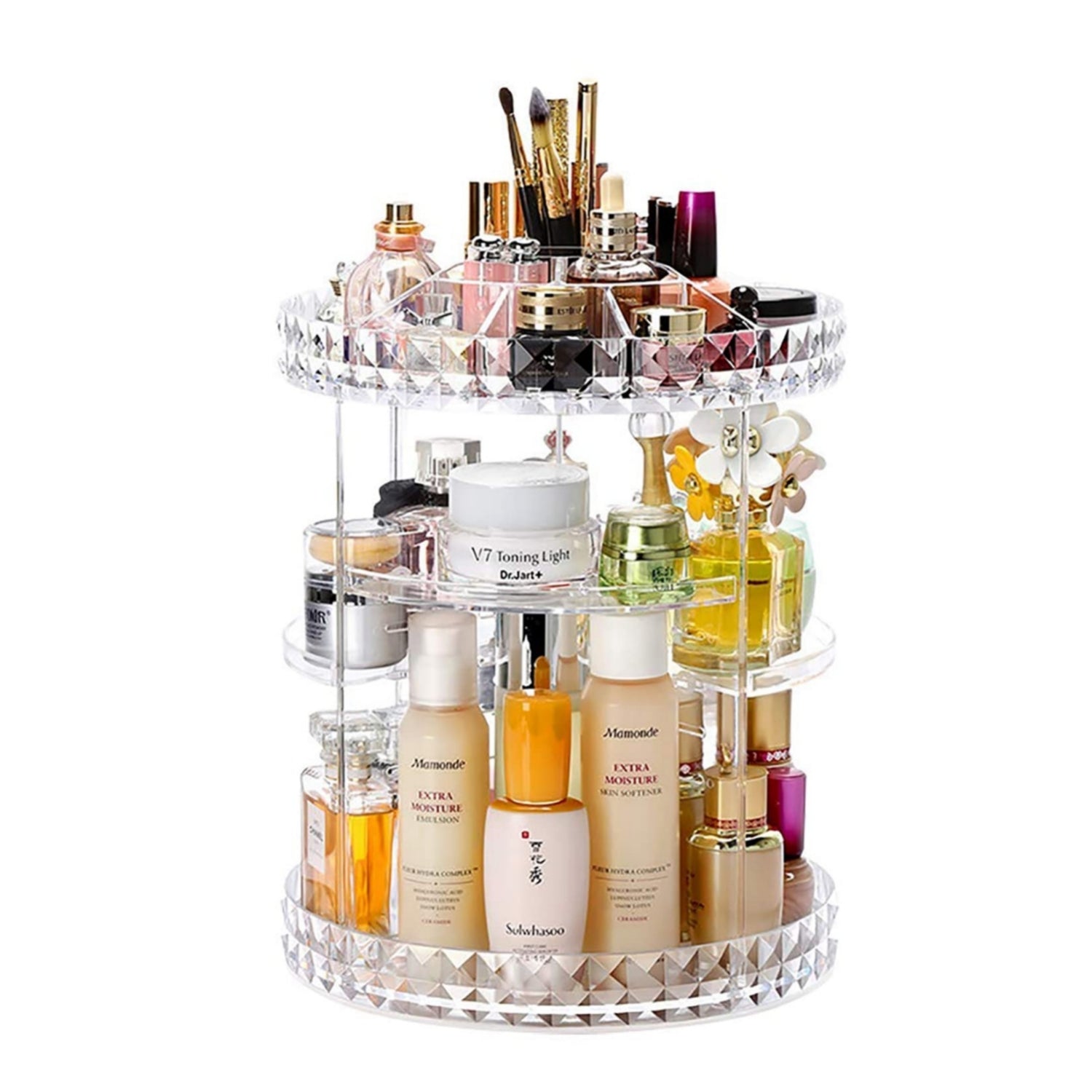 360° Rotating Makeup Organizer | Clear Acrylic Rotating Cosmetic Organizer | Multi-Tier Vanity Makeup Storage & Display Stand
