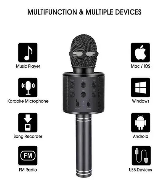 WS-858 Wireless Bluetooth Karaoke Microphone | 3-in-1 Portable Mic, Speaker & Recorder | Rechargeable Handheld Singing Mic for Kids & Adults, Home Parties & Outdoor Fun