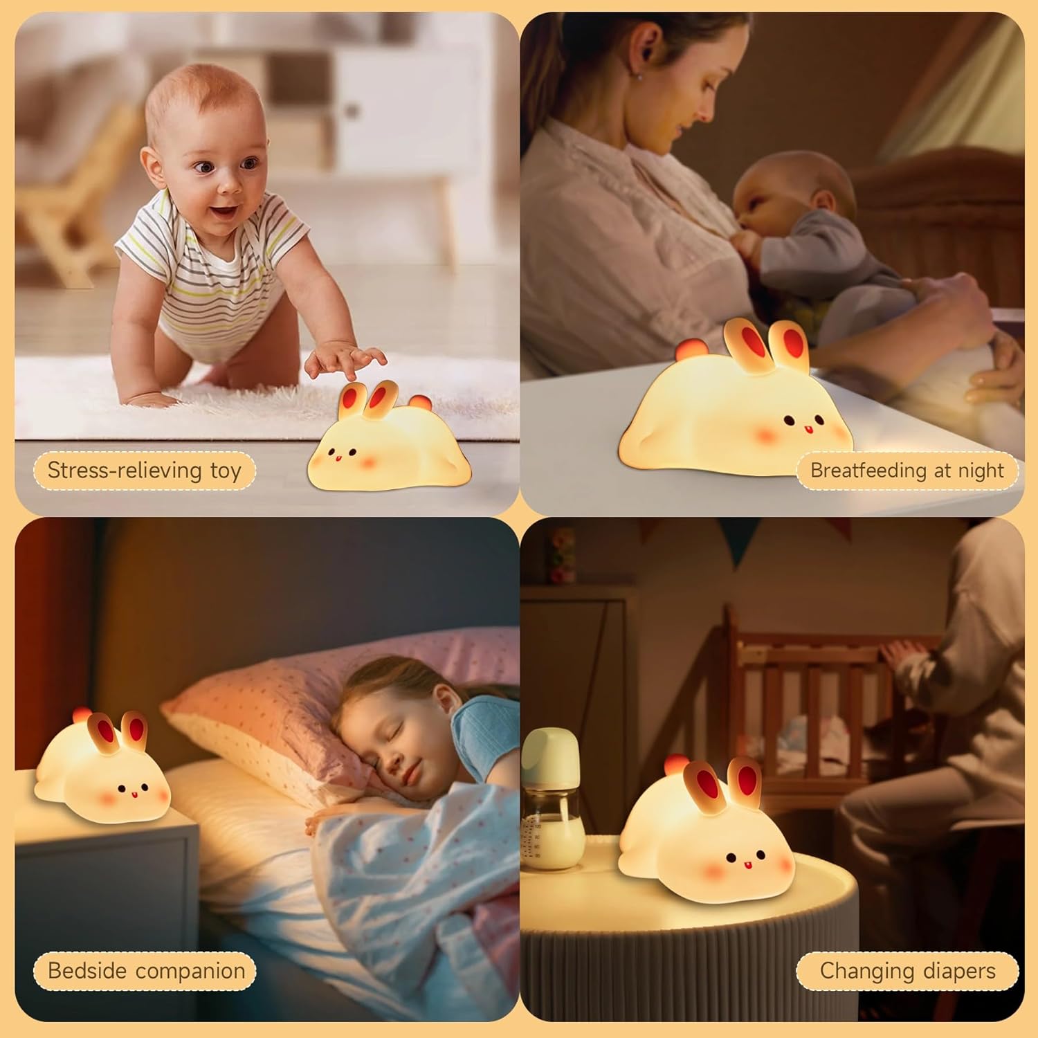 Silicone Bunny Night Light for Kids | Cute Rabbit Touch Sensor Night Lamp | Soft Glow Rechargeable LED Nursery Light
