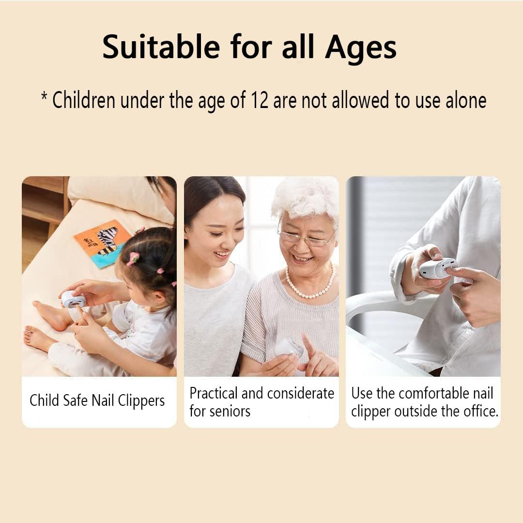 Electric Automatic Nail Clipper | USB Rechargeable Nail Trimmer with Built-in Light & Nail Scrap Catcher | Portable Electric Nail File Machine for Baby, Kids, Adults & Seniors | Safe Manicure Grooming Tool