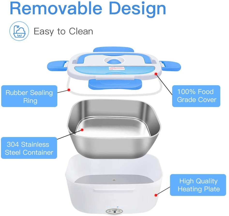 Electric Heating Lunch Box | Portable Food Warmer for Office & Travel | Self-Heating Lunch Container with Plug-In Power | Reusable Hot Meal Bento Box for Home, Car & Work Use