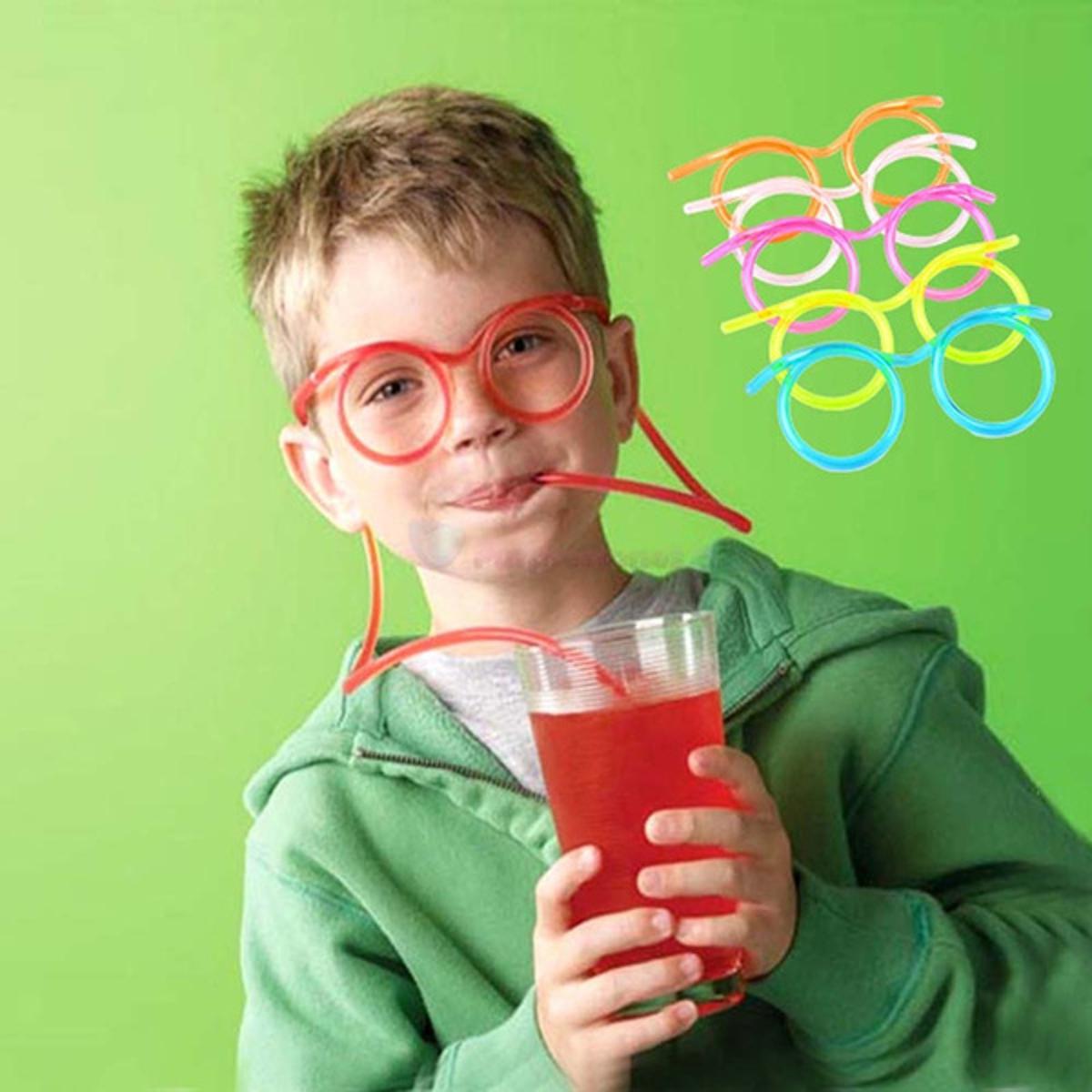 Flexible Silly Drinking Straw Glasses for Kids | Reusable Funny Eyeglass Straw for Birthday Party, Fun Events & Gifts | Colorful Plastic Reusable Drinking Straws
