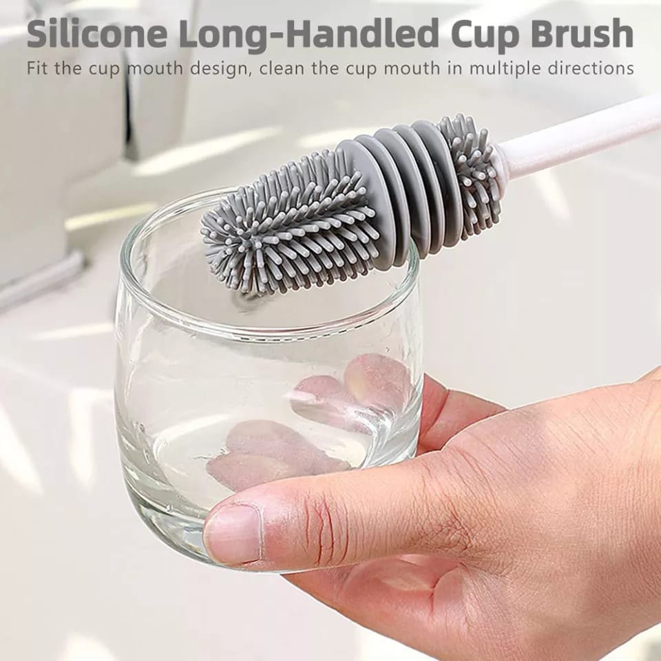 Silicone Bottle Cleaning Brush | Long Handle Non-Scratch Bottle Scrubber | Reusable Kitchen & Baby Bottle Cleaning Brush