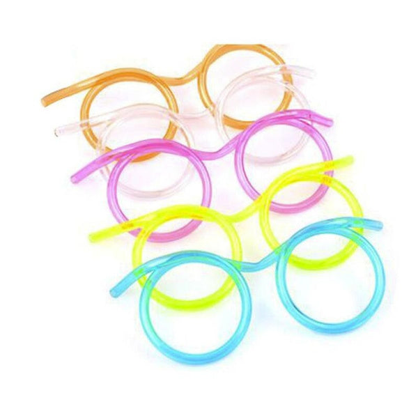 Flexible Silly Drinking Straw Glasses for Kids | Reusable Funny Eyeglass Straw for Birthday Party, Fun Events & Gifts | Colorful Plastic Reusable Drinking Straws