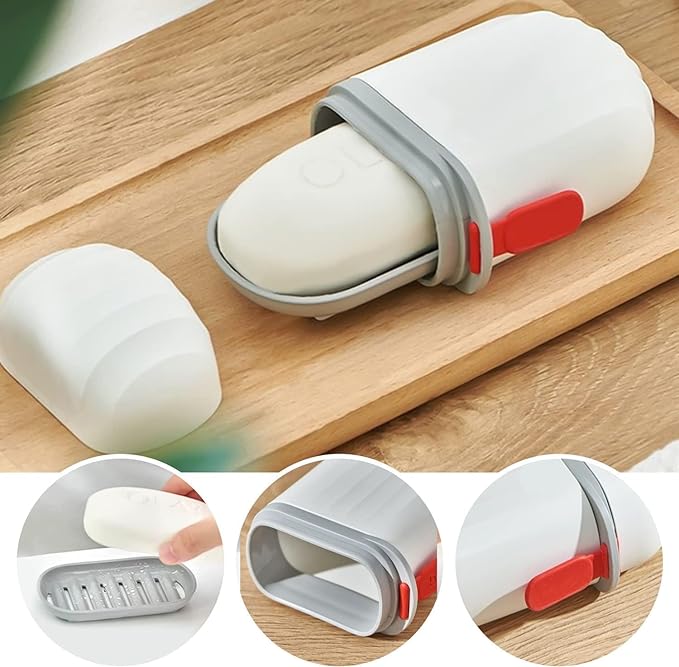 Portable Soap Holder with Lid | Travel Soap Dish Box with Drain Tray | Leakproof Plastic Soap Case for Bathroom, Shower, Gym & Outdoor Use