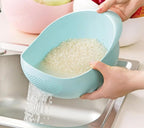 1PC Plastic Drain Basket & Rice Washing Bowl | Multi-Functional Kitchen Strainer Bowl for Fruits, Vegetables, and Salad | Double-Layer Water Draining Basket with Handle