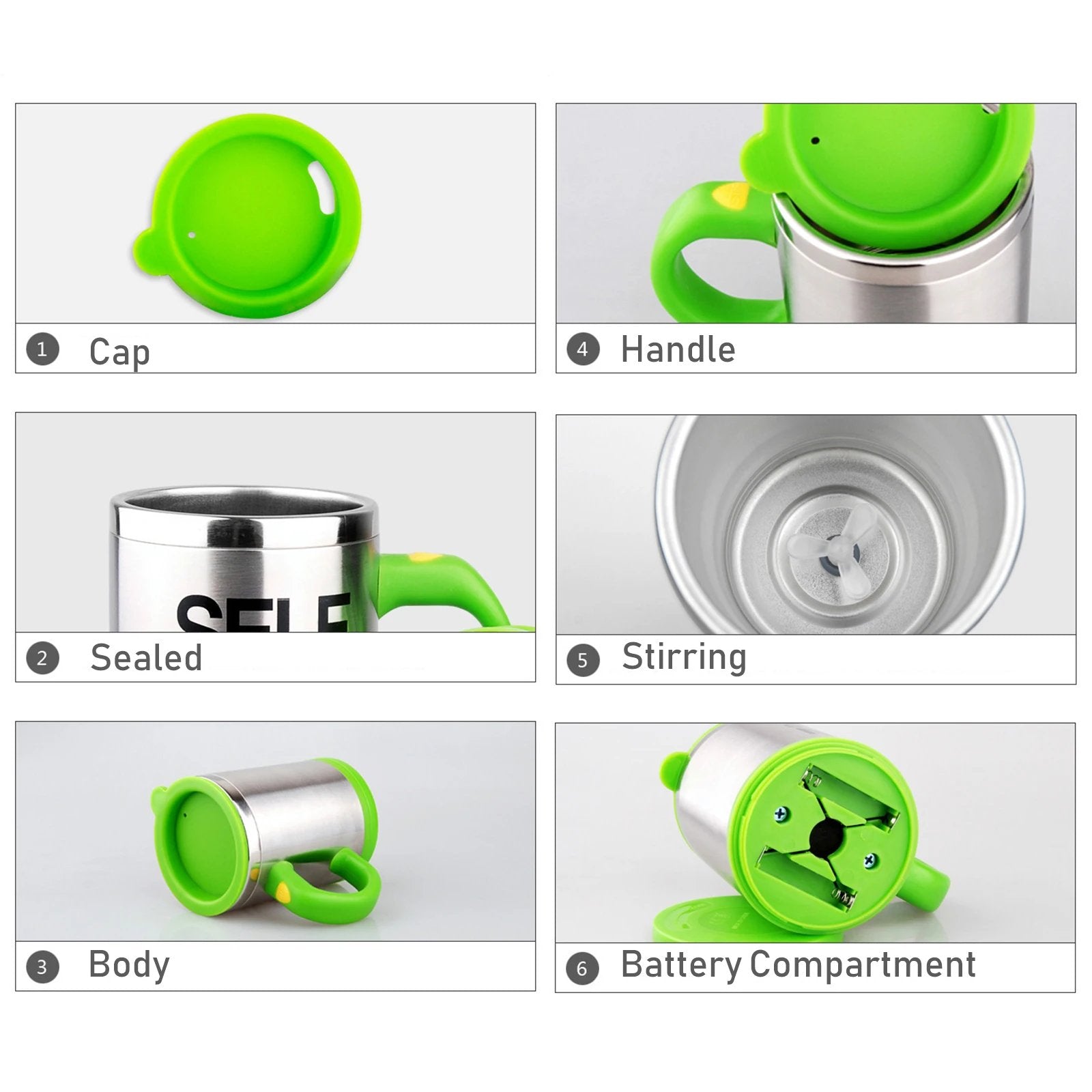 Self-Stirring Mug | Automatic Electric Mixing Coffee Cup with Lid | Stainless Steel Battery-Operated Travel Mug for Coffee, Tea & Milk | Easy-Clean Auto Stir Drinkware for Home & Office