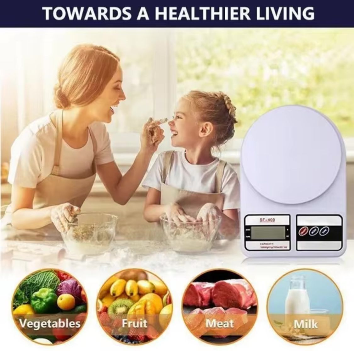 10kg Electronic Digital Kitchen Scale – Portable Food Measuring Scale for Cooking & Baking | Precision Gram Scale with Digital Display | Home & Shop Weighing Device (SF-400 Style)